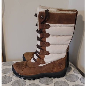 Timberland MT Hayes F/L Lace Up Women's 6 Tan and Cream / Off White Boots